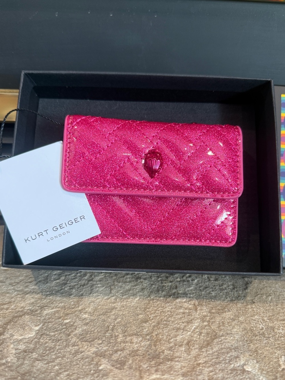 Kurt Geiger Glitter Quilted Wallet in Hot Pink